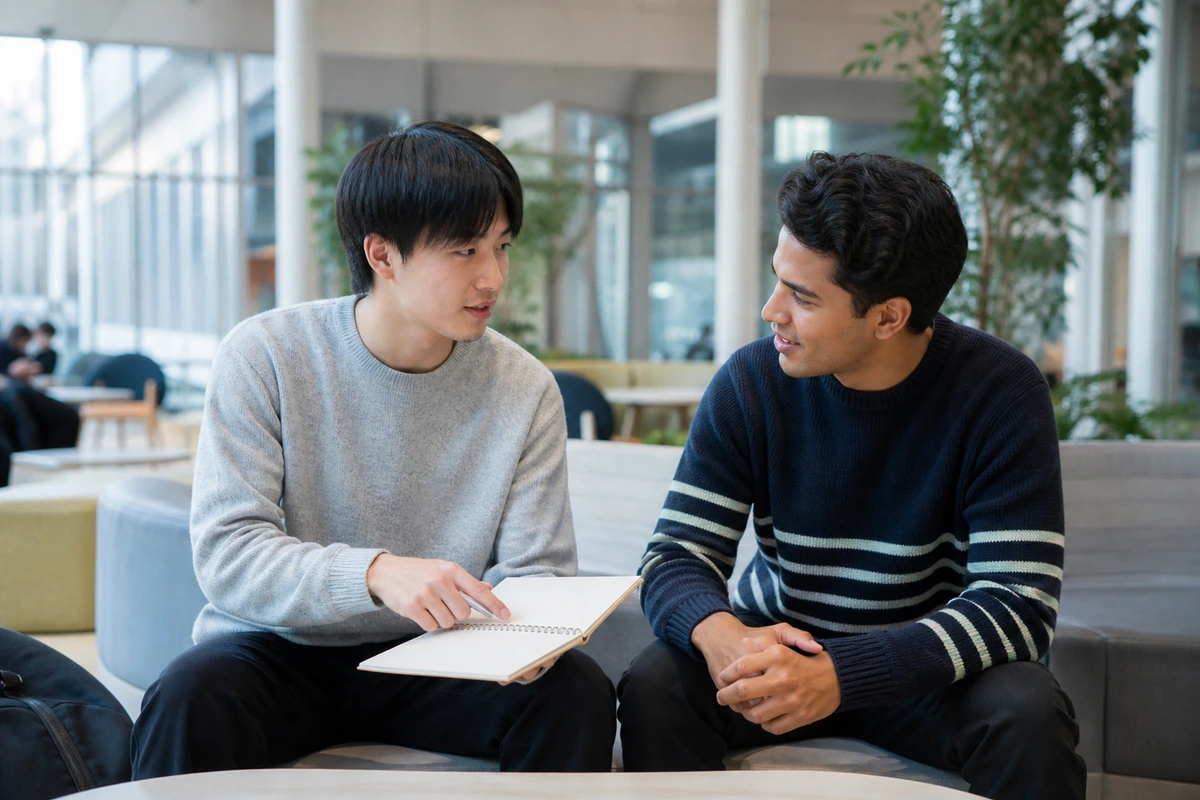 留学先の大学で相談相手に困りごとを伝える学生
