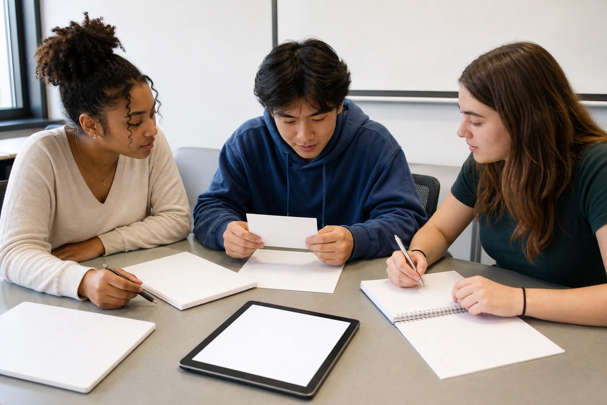 英語ディベートの立論をノートで準備する学生